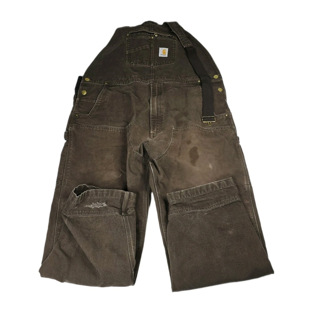 Carhartt R01 Duck Bib Overalls Mens 44x32 Dark Brown Work Dungarees 102776 44M